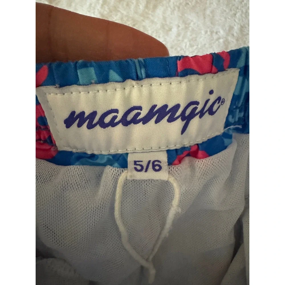 Maamgic Boys‎ Blue Pink Fish Bone Skeleton Swim Trunks Quick Dry Size 5/6